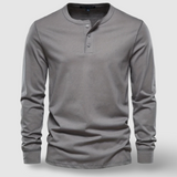 Camisa Henley elegante de manga comprida em algodão
