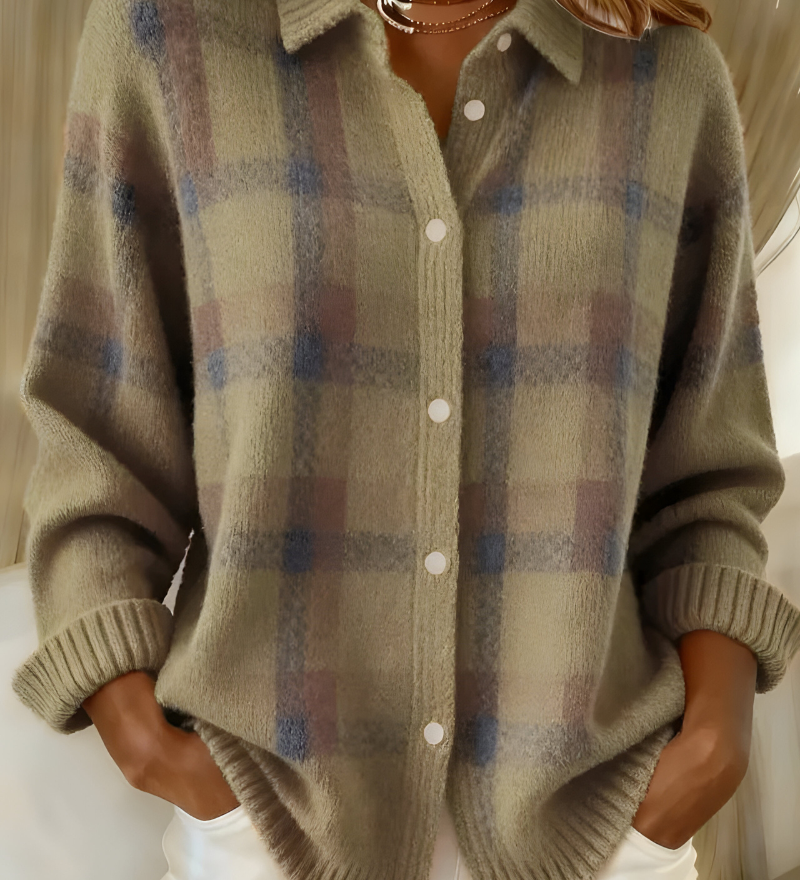 Soft Checked Knit Cardigan