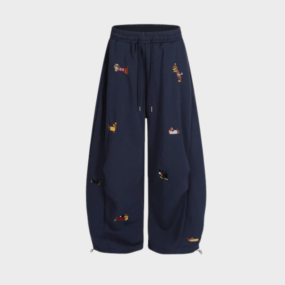 Embroidered Puppy Sweatpants