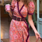 Armen - Vestido longo elegante com mangas curtas bufantes e saia assimétrica