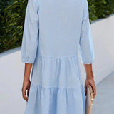 Rebecca - Vestido de camisa solto em linha A com carcela de botões, estampado xadrez e decote alto