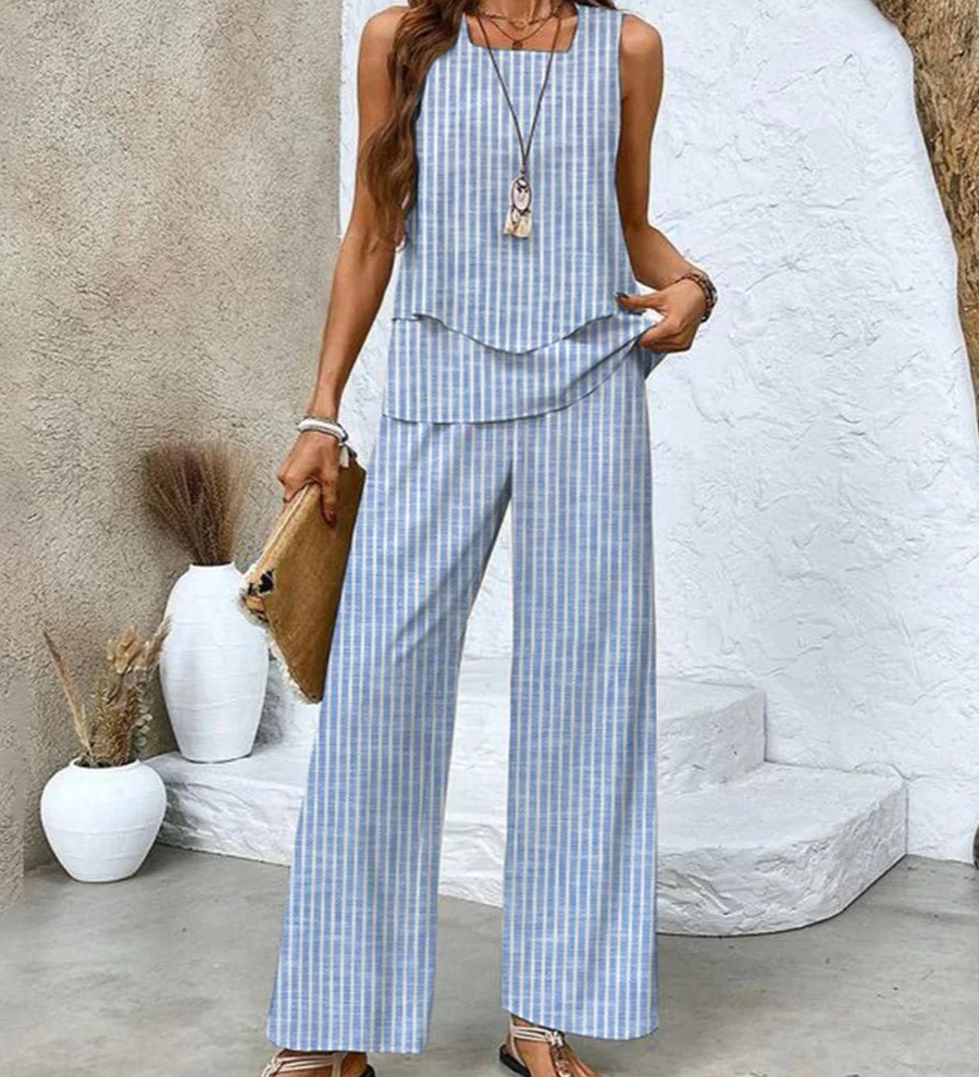 Alba | Conjunto de blusa e calça com estampa floral estilosa