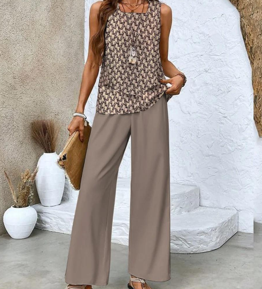 Alba | Conjunto de blusa e calça com estampa floral estilosa