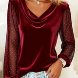 Amelia Draped-Collar Blouse with Sheer Panels