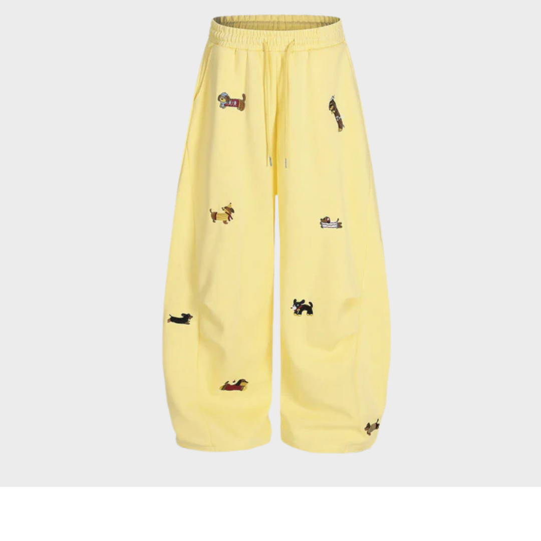 Embroidered Puppy Sweatpants