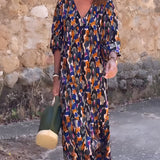 Nathalie | Vestido com decote em V e estampa retrô
