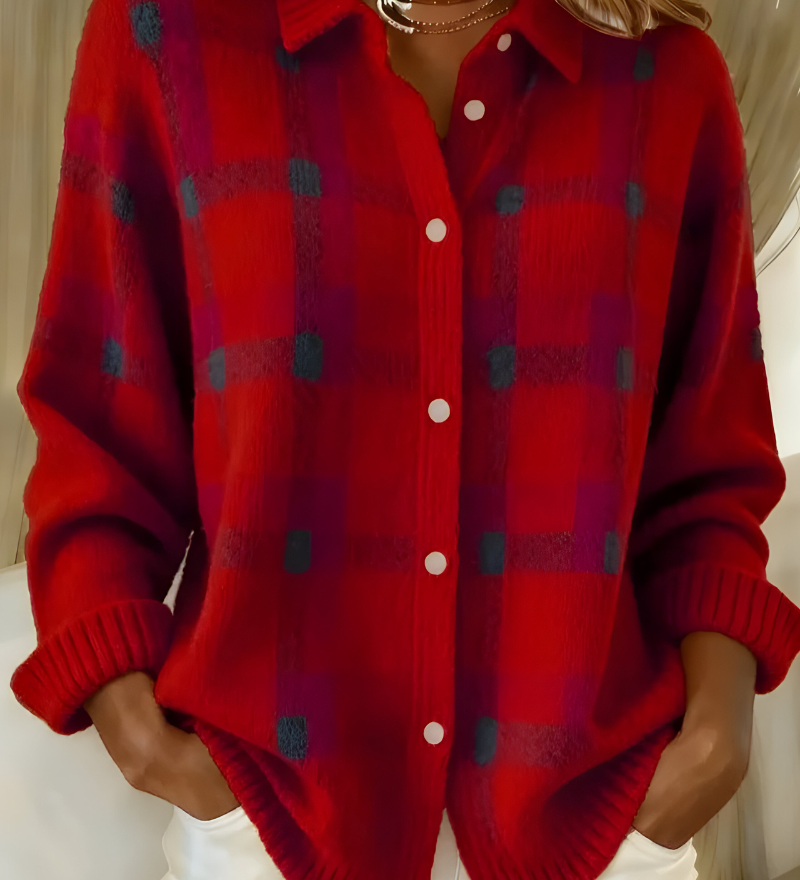 Soft Checked Knit Cardigan