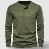 Camisa Henley elegante de manga comprida em algodão