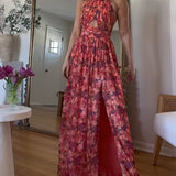 Isa Luna | Vestido longo sem costas com estampa floral