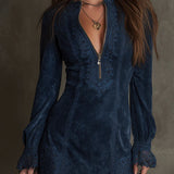 Brisa - Vestido Mini Delfine em Camurça com Renda