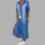 Lea | Vestido longo em look jeans com fenda lateral