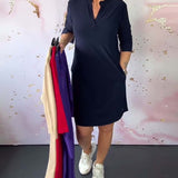 Hanneke™ | Vestido liso com decote em V
