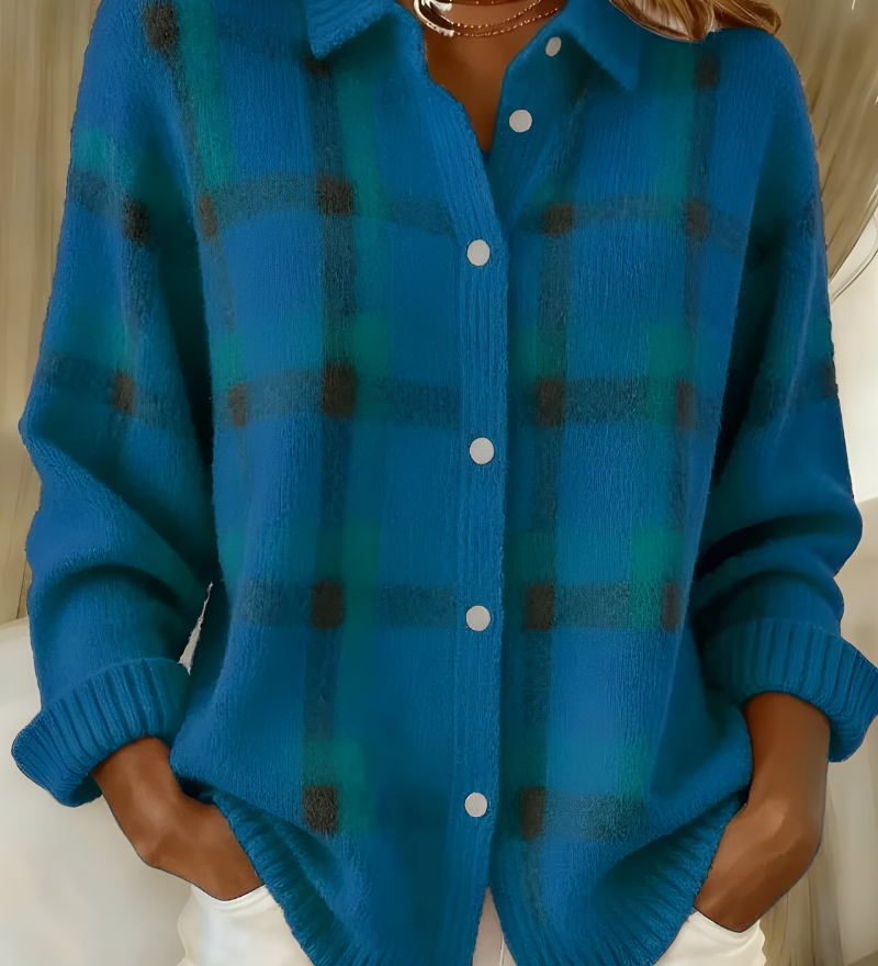 Soft Checked Knit Cardigan