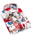 Branco com estampado floral vermelho e azul