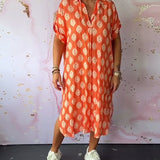 Liora™ | Vestido solto de primavera com gola de lapela e mangas curtas