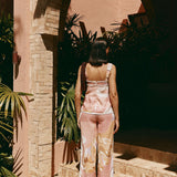 Calça de verão de cintura alta com estampa artística – estilo europeu