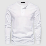 Camisa Henley elegante de manga comprida em algodão