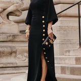 Moda Lusitana - Vestido Elegante com Detalhes Dourados