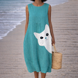 Moda Lusitana - Vestido Midi Estampa de Gato