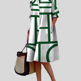 Helen™| Vestido midi com estampa geométrica