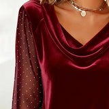 Amelia Draped-Collar Blouse with Sheer Panels
