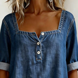 Moda Lusitana - Camisa de ganga com gola quadrada