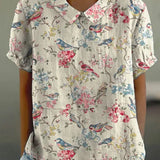 Moda Lusitana - Camisa Floral com Estampa Delicada