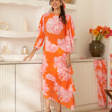 Moda Lusitana - Vestido Midi Bloom Laranja