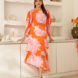 Moda Lusitana - Vestido Midi Bloom Laranja