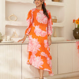 Moda Lusitana - Vestido Midi Bloom Laranja