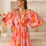 Moda Lusitana - Vestido Midi Encantado Laranja