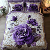 Conjunto de Roupa de Cama Acolchoada de 3 Peças Rosa Roxa