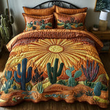 Conjunto de Roupa de Cama Acolchoada de 3 Peças Nascer do Sol no Cacto