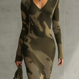 Maria - Vestido Tricot 'Camo Chic' Decote V