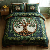 Conjunto de Roupa de Cama Acolchoada de 3 Peças Árvore da Vida