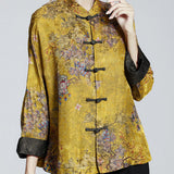 Moda Lusitana - Casaco de Seda Floral Chinês com Gola Alta