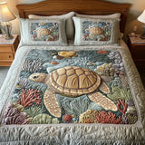 Conjunto de Roupa de Cama Acolchoada de 3 Peças Tartarugas
