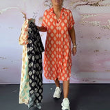Liora™ | Vestido solto de primavera com gola de lapela e mangas curtas