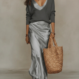 Moda Lusitana - Conjunto Midi em Cetim com Pulôver