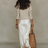 Moda Lusitana - Conjunto Midi em Cetim com Pulôver