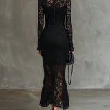 Veronika | Vestido Maximal de Renda Preta