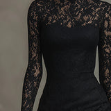 Veronika | Vestido Maximal de Renda Preta