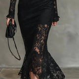 Veronika | Vestido Maximal de Renda Preta