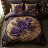 Conjunto de Roupa de Cama Acolchoada de 3 Peças Rosa Roxa