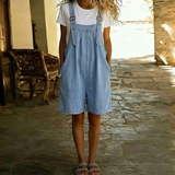 Moda Lusitana - Jardineiras curtas de ganga azul-clara