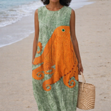 Moda Lusitana - Vestido Midi Sem Mangas Estilo Oceânico