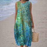 Moda Lusitana - Vestido Midi Estampado Oceânico