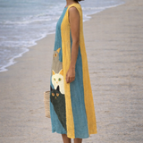 Moda Lusitana - Vestido Midi Artístico com Gatos