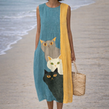 Moda Lusitana - Vestido Midi Artístico com Gatos