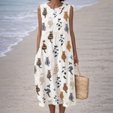 Moda Lusitana - Vestido Midi Estampado de Gatos